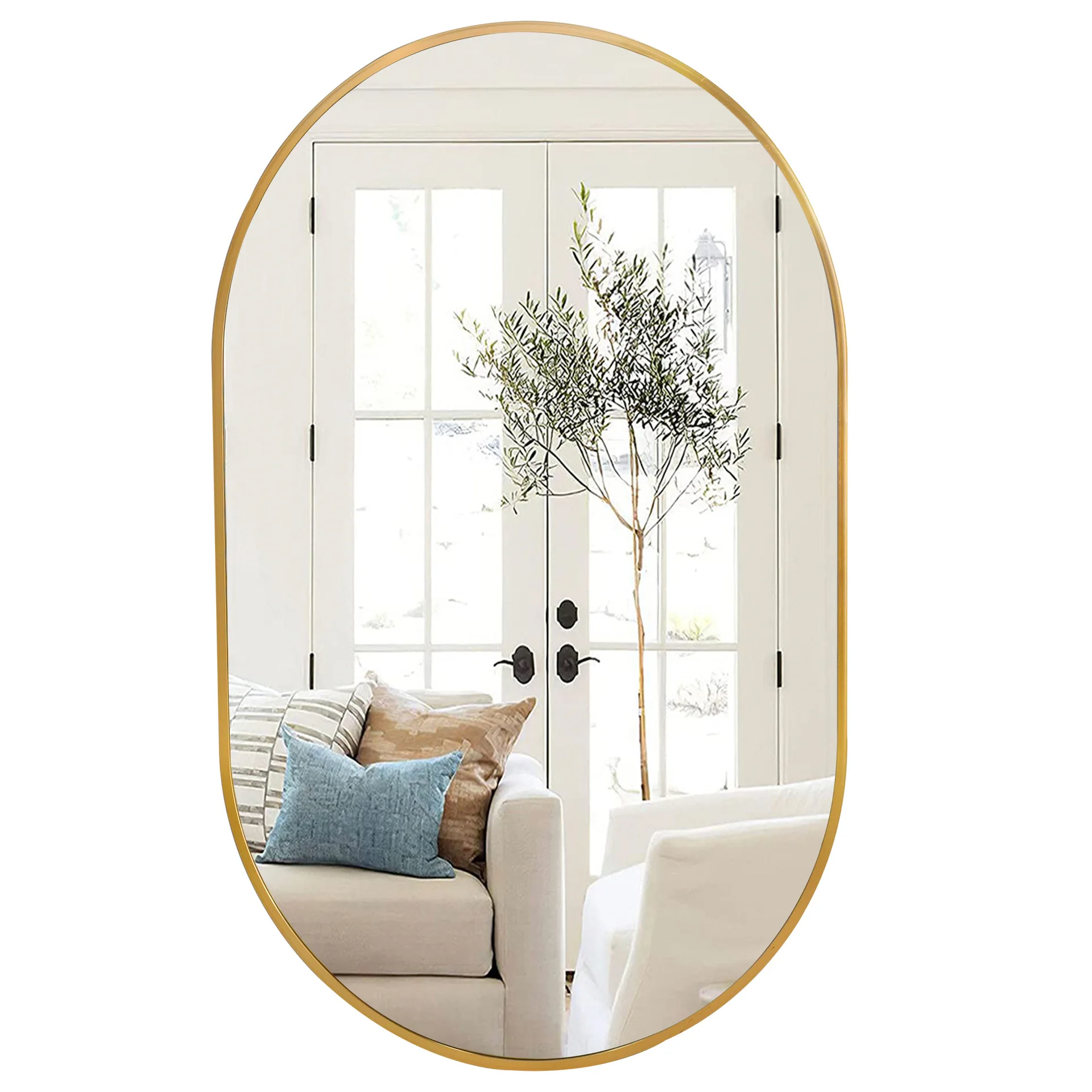Small Bathroom Mirror with Brushed Metal Frame, Minimalist Drilled Mirror for Bathroom, Powder Room, Living Room Accent Wall