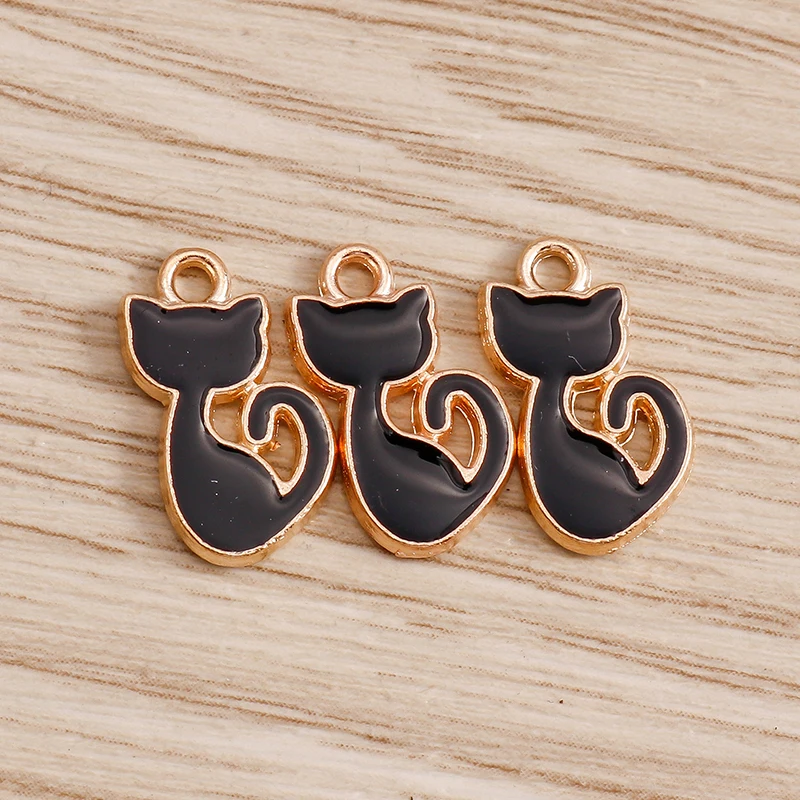 10 Stück 6 x 14 mm niedliche Mini-Emaille-Tier-Katze-Charms-Anhänger für Schmuckherstellung, Tropfen-Ohrringe, Halsketten, Armbänder, DIY-Bastelbedarf – Detail 7