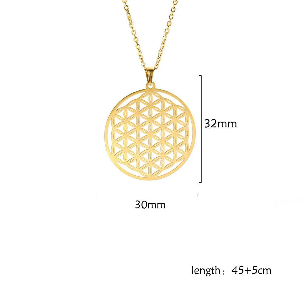 Kkjoy Fashion Stainless Steel Silver Color Viking Wicca Amulet Hollow Flower of Life Pendent Necklace for Women Jewelry Gift