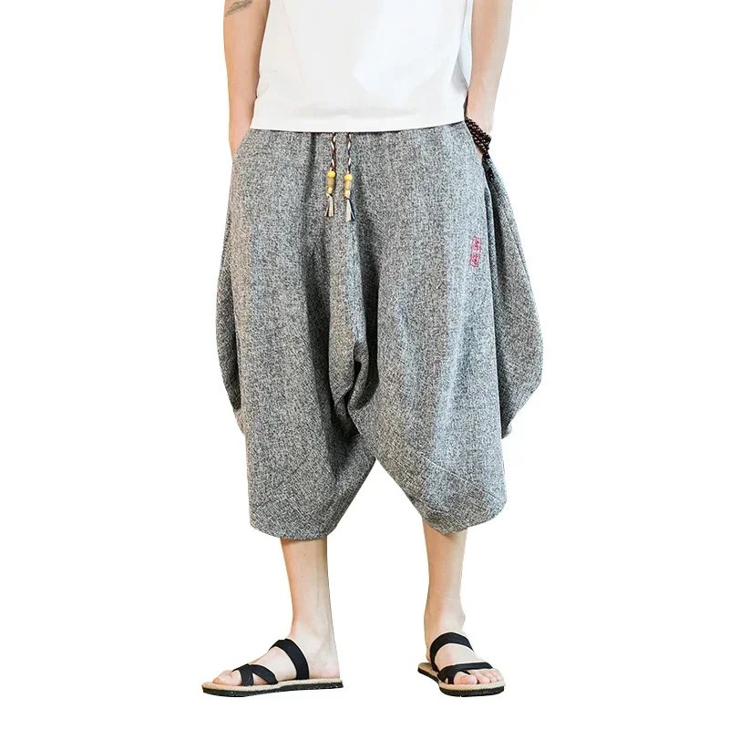 Japan Kimono Traditional Shorts Men\'s Asian Clothing Bath Pants Casual Loose Japanese Yukata Linen Wide Leg Pants