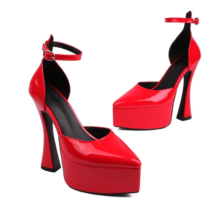 Big size Oversize Large size Pointed toe platform shoes Thick Heel Super high heel Pumps women shoes  simple and elegant