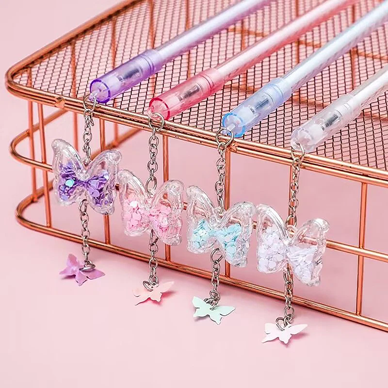 Bonito dos desenhos animados Borboleta Pingente Caneta Gel, Kawaii Escola Material de Escritório, Papelaria Estudante, Linda Caneta Escrita, Tinta Preta, Presente, 0.5mm