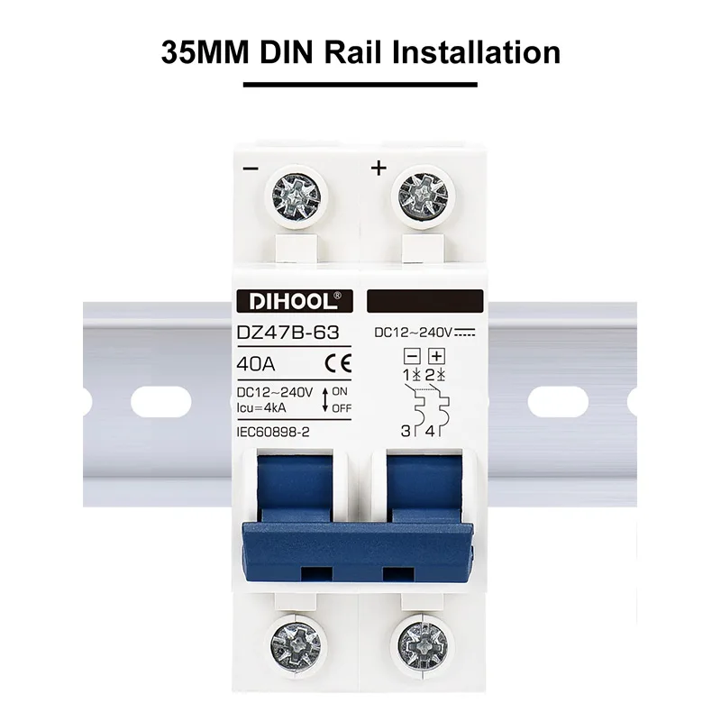 DC 12V 24V 48V 72V MCB Battery Mini Circuit Breaker 16A 25A 32A 63A 100A 125A PV DC Positive And Negative Protection Air Switch