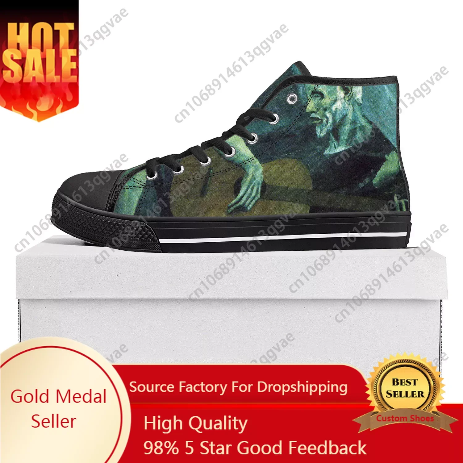 

Picasso Famous Oil Paint Old Guitarist High Top High Quality Sneakers Mens Womens Teenager Canvas Sneaker Couple Custom Shoes