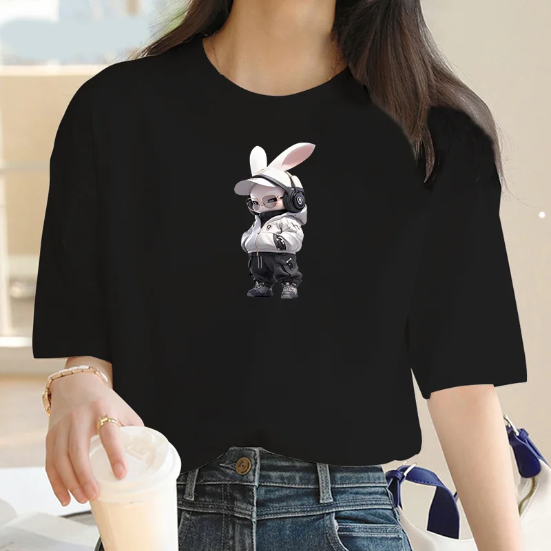 Women headphones Bunny 90's Harajuku cute fashion graphic o collar cartoon Y2K short sleeve summer shirt Printed women T-shirt