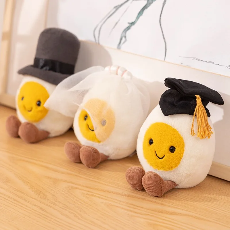 15cm Doctor Groom Bride Fun Boiled Egg Plush Toy Cute Cartoon Plush Doll Smile Doctor Hat Children'S Classmate Birthday Gift Toy