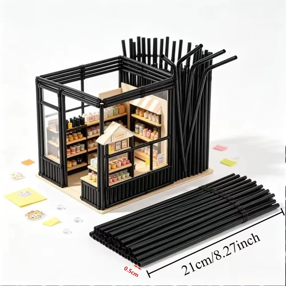 100-500Pcs Black Flexible Craft Straws Reusable Bendable Braided Tubes DIY Basket Making Wreath Sculpture Art Supply