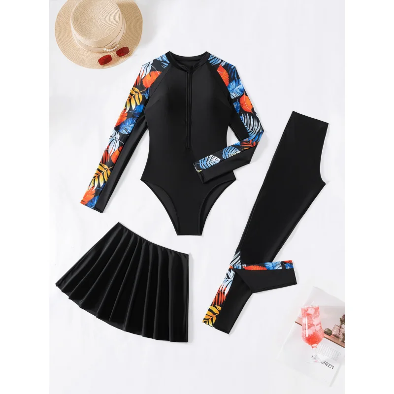 Women's Bikini Tie-Dye Sexy Long Sleeve Four-Piece Muslim Swimwear