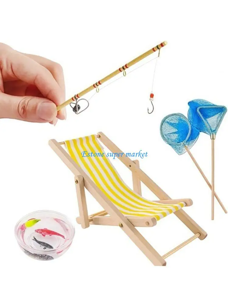 

090B Realistic Dollhouses Decorative Fishing Rod Model Dollhouses 1:12 Scale