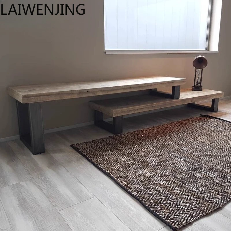 

HLZ light luxury modern simple industrial style retro TV cabinet solid wood wrought iron floor cabinet