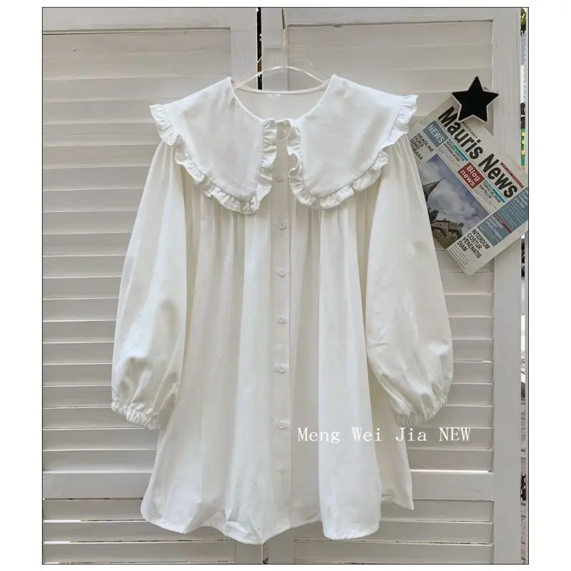 Sweet Shirt Large Autumn Top Jin Early Autumn French Doll Neck Shirt Long Sleeve Korean Cute lantern sleeve Loose Tops dress