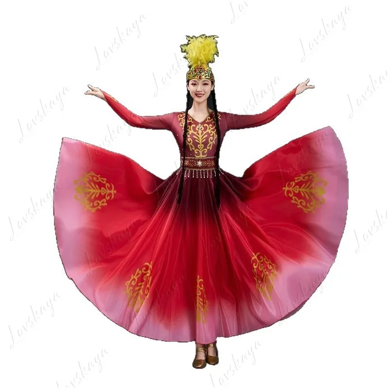 

Dance Performance Costume for Xinjiang - Opening Dance - Large Pleated Skirt Performance Costume - Uyghur