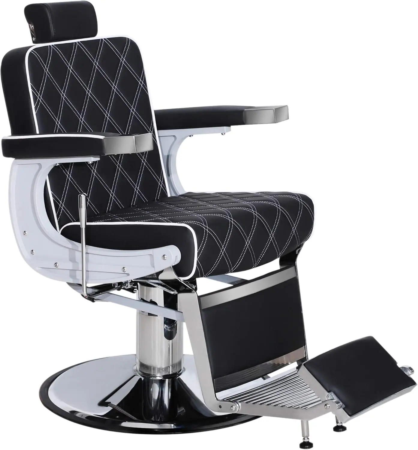 

BarberPub Heavy Duty Metal Vintage Barber Chair All Purpose Hydraulic Recline Salon Beauty Spa Shampoo Equipment White Stitches
