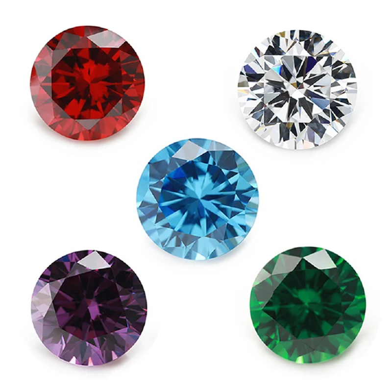 4.0mm~12mm Round Cubic Zirconia Stone White SeaBlue Garnet Amethyst Green Mix 5 Color 5A Loose CZ Synthetic Gemstone for Jewelry