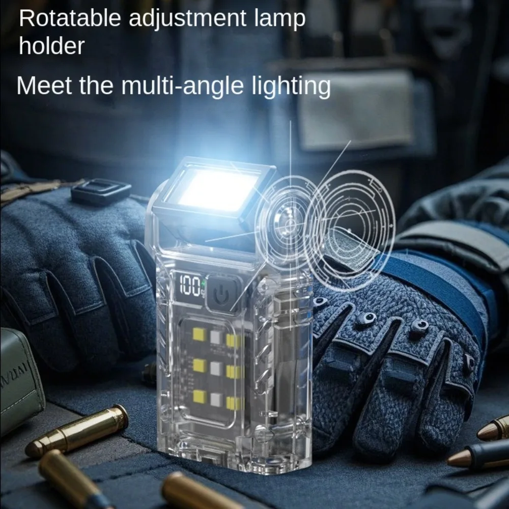 Type-C Rechargeable Fluoresce Flashlight Rotatable Head LED Display Camping Work Light Waterproof Strong Light Portable Torch