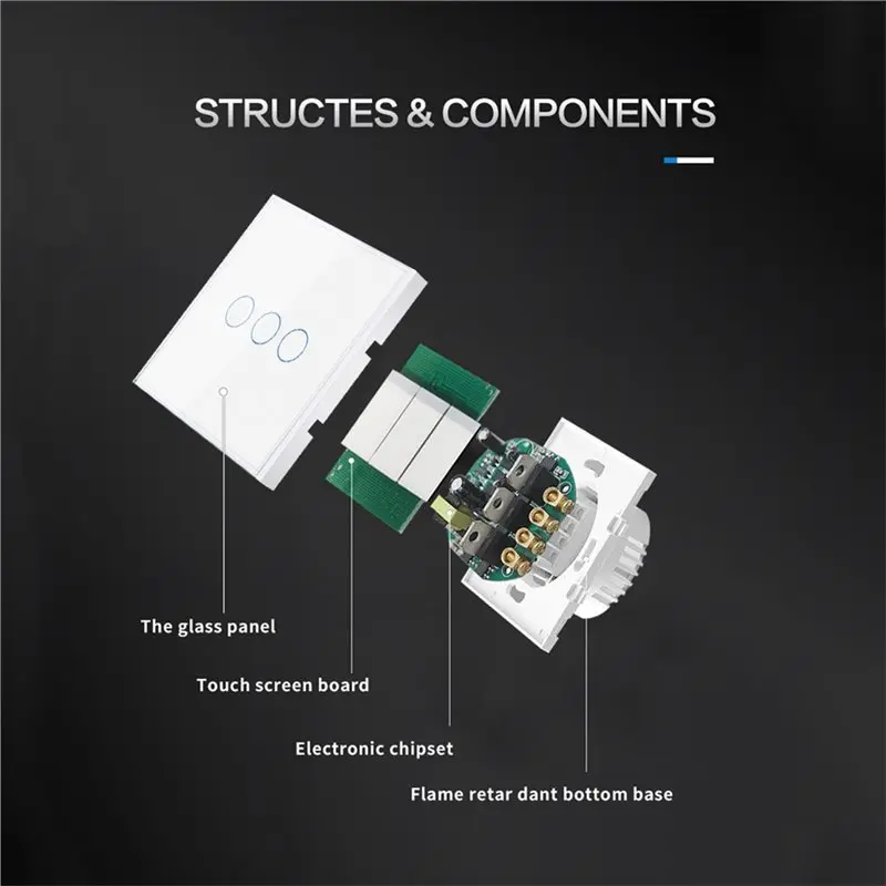 A36T-الأوروبية AC100-240V الزجاج الأسود الأبيض اللمس لوحة التبديل الجدار ضوء الاستشعار زر عصابة 10A مقاطعة (الاتحاد الأوروبي) الاتحاد الأوروبي التوصيل