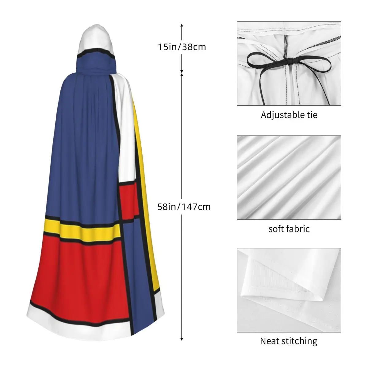 ピエト・モンドリアン・デ・スティル ロングフード付きマント 魔女 中世衣装 コスプレ ケープ ハロウィン ヴァンパイア 大人用 ユニセックス