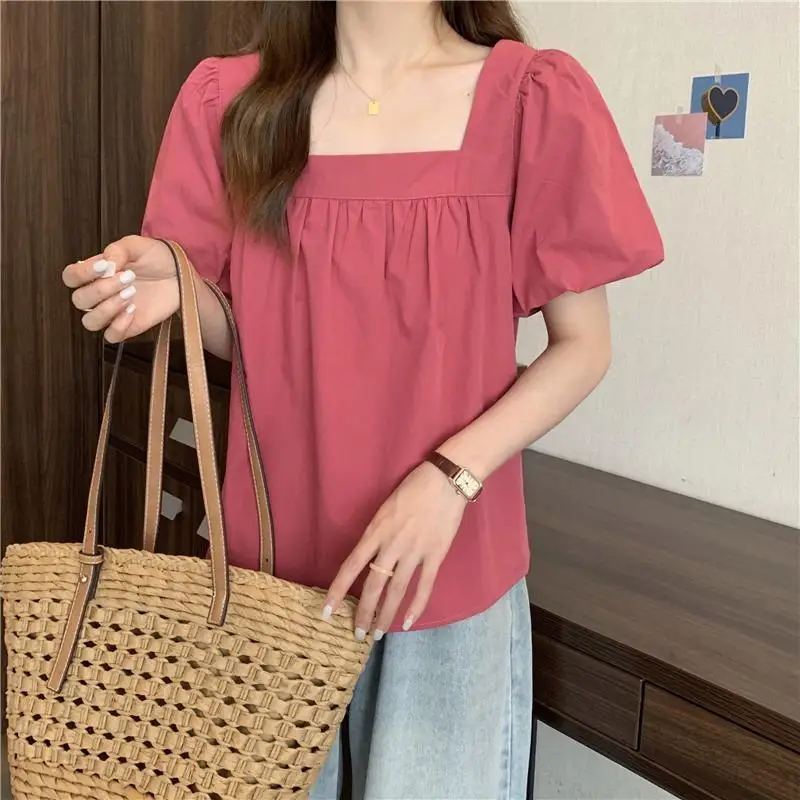 

Sweet Youth All-match Loose Shirt Tops Women Clothing Summer New Casual Short Sleeve Solid Cute Korean Blouse Fashion Elegant