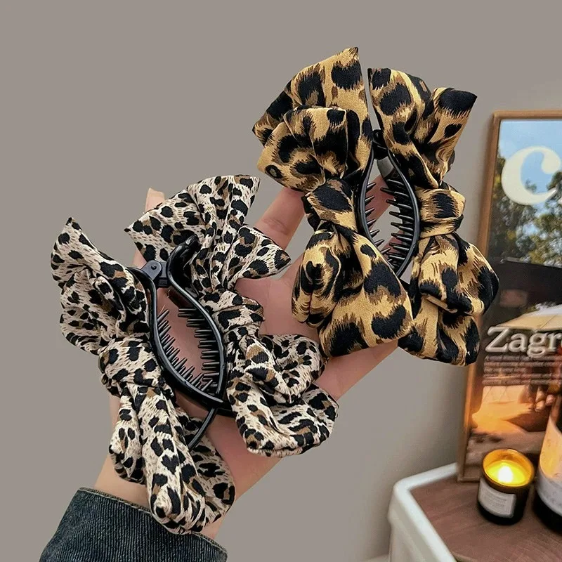 

New Arrival Leopard Print Bow Hair Claw Holder Clamp Ponytail Hair Clips Fashion Barrettes Hair Accessories for Women