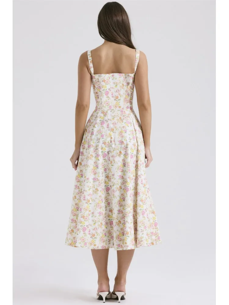 Summer Temperament Fashion Suspender Dress For Women Y2k Sexy Party Dresses Casual Boho Floral Print Long Dress Female