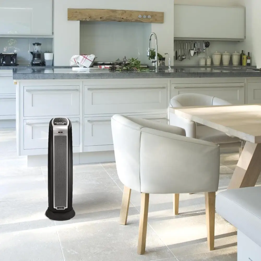 سخان مساحة برج سيراميك محمول بقدرة 1500 وات مع ترموستات قابل للتعديل ومؤقت عن بعد تتذبذب ميزات السلامة مقبض أسود