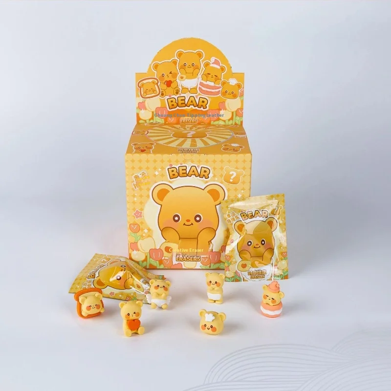 32Pcs Eraser Butter Bear Cartoon Set Blind Bag Pencil Eraser Blind Box Pumping Music Creative Modeling Students learn stationery