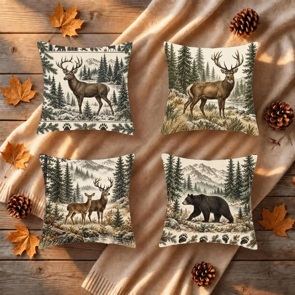 Woodland Wildlife Rustic Whimsical Cushion Cover 1/4Pcs Soft Plush Throw Pillow Cover Double-Sided Print Sofa Living Room Decor