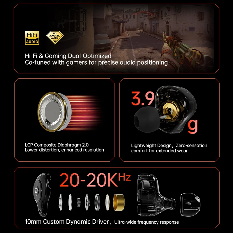 ND LEO wired game headphones esports professional in-ear game earplugs 3.5 type c listening and speaking position