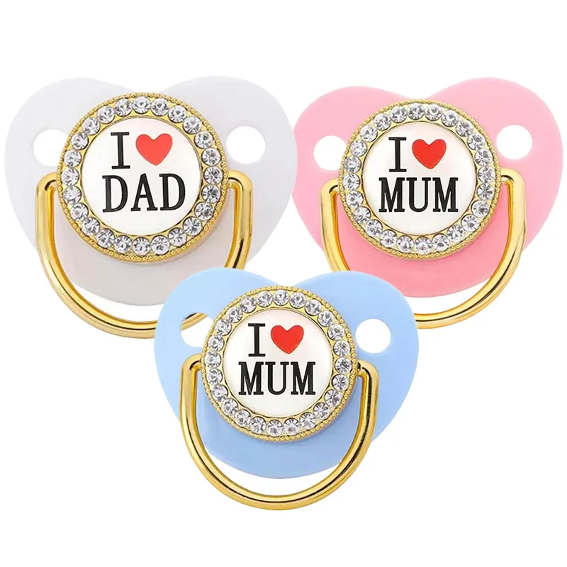 Ik hou van mama papa babyfopspeen met hoes bling strass tepel peuter bijtring brief luxe fopspenen baby shower cadeau