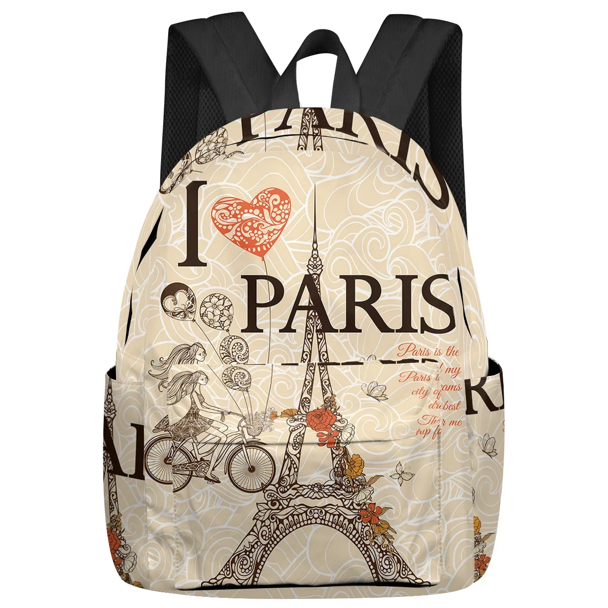 

Red Love Girl Cyclist Eiffel Tower Paris Women Man Backpacks Waterproof School Backpack For Student Boys Girls Bags Mochilas