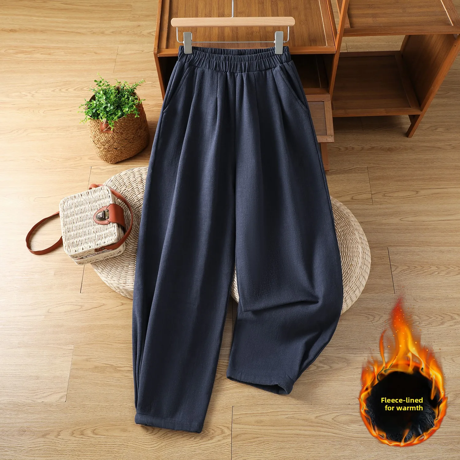 Thiened Fce 코튼 린넨 스트레이트 레그 팬츠 하이 웨이스트 롱 바지 여성 캐주얼 빈티지 예술적 바지