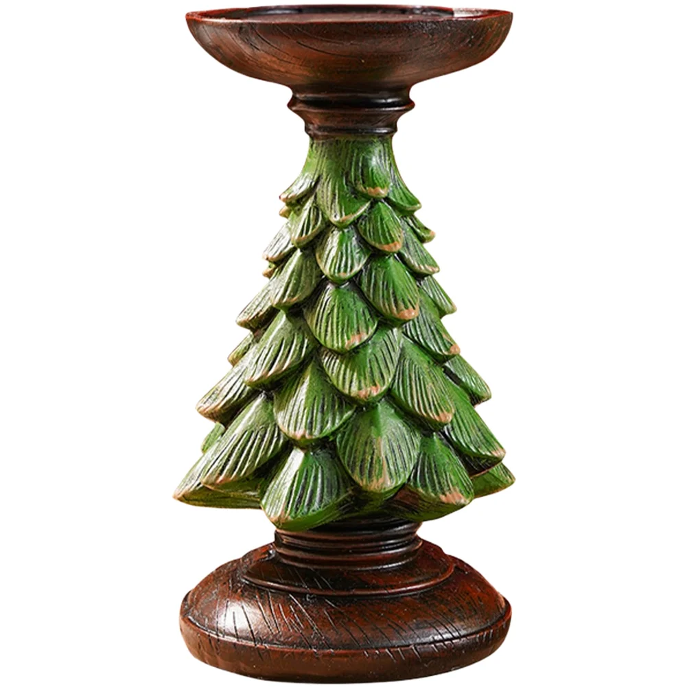 Distressed Christmas Tree Resin Candle Holder for Cup Candles Holiday Tabletop Decor Green Color S M L Dimensions
