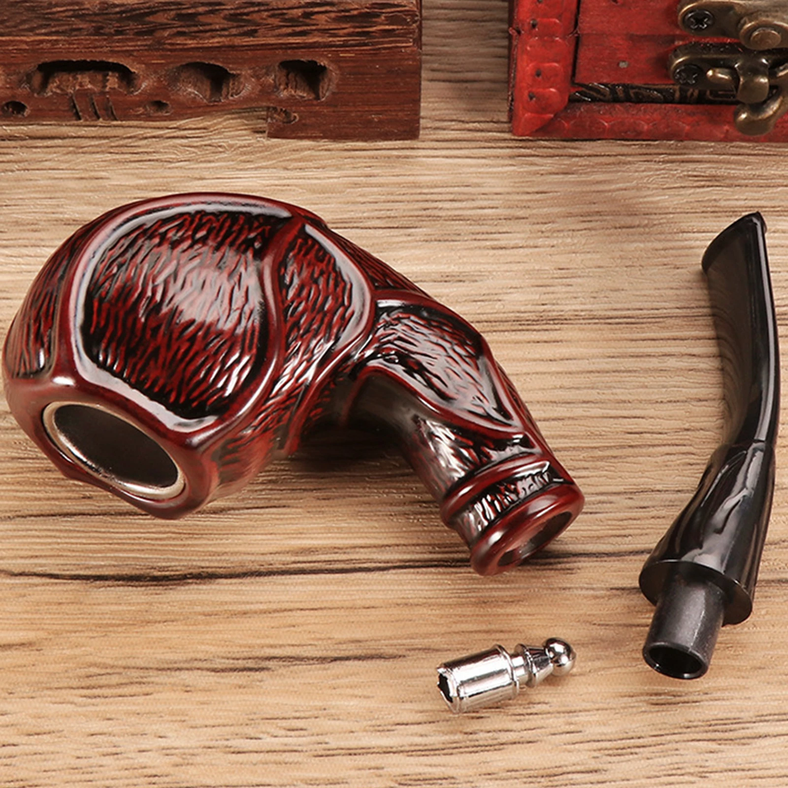 1pc Tobacco Pipe Resin Wood Old-fashioned Pipe Pot Men\'s Gift Filter High-grade Carved Pipe