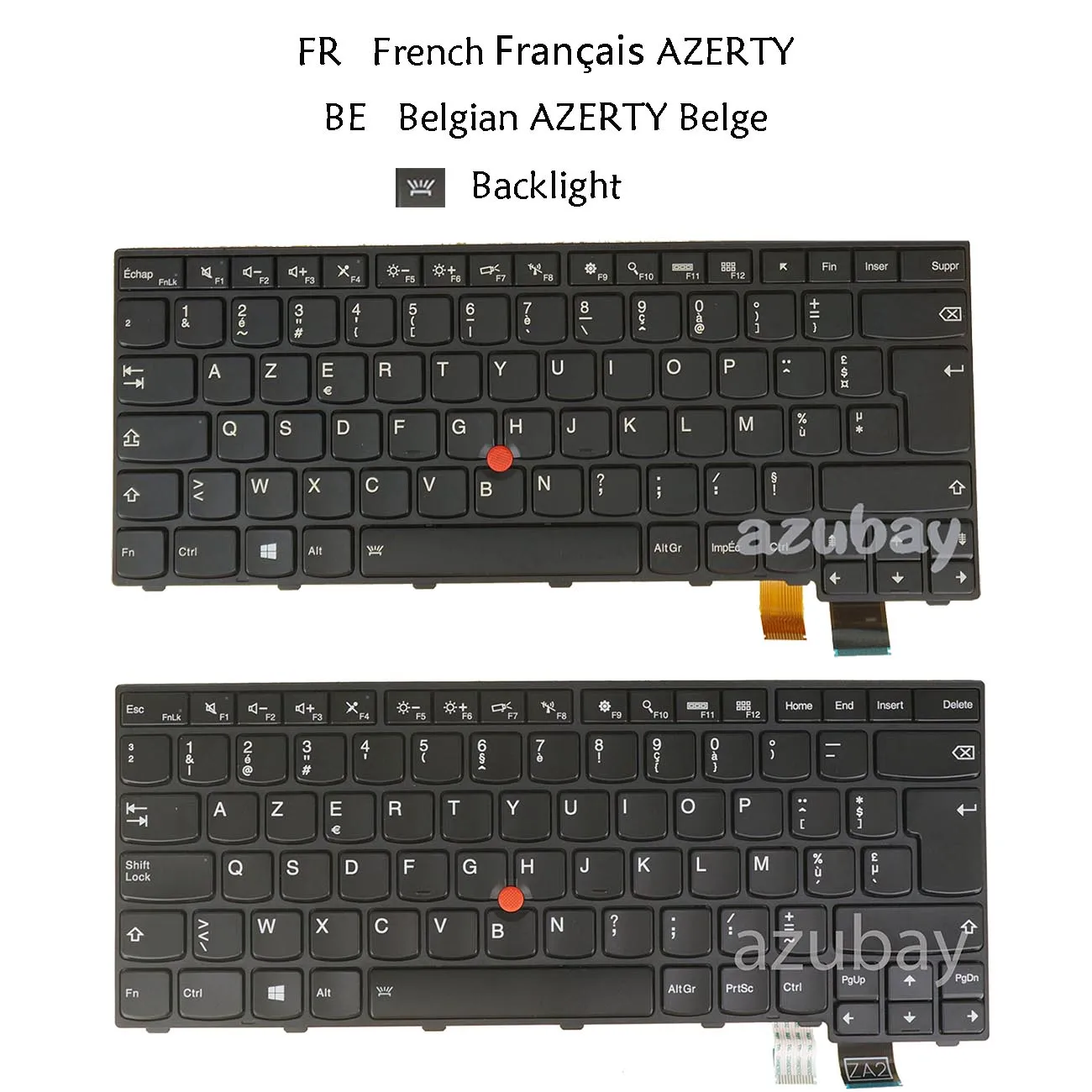 French Belgian AZERTY Keyboard for Lenovo 00UR366 00UR406 01EP479 Thinkpad T460P ( 20FW 20FX ), T470P ( 20J6 20J7 ) Backlit