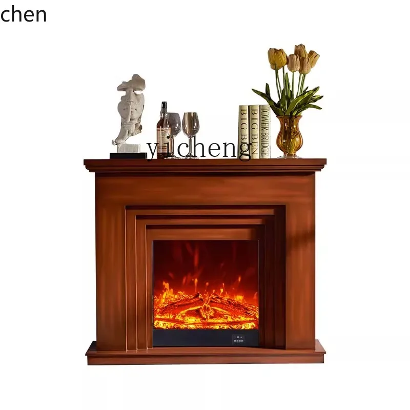 Solid Wood Fireplace Ivory White  Heating Simulation Flame Electronic Led Stove Core 1.2 M