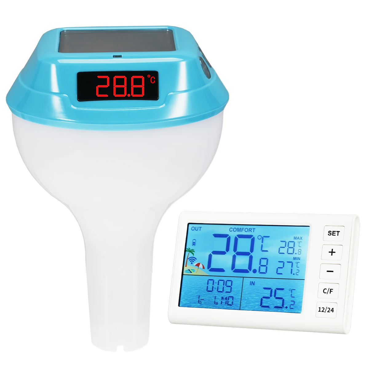 

Intelligent Solar Powered Pool Thermometer With LED Digital Gauge 100 Meter Wireless Transmission