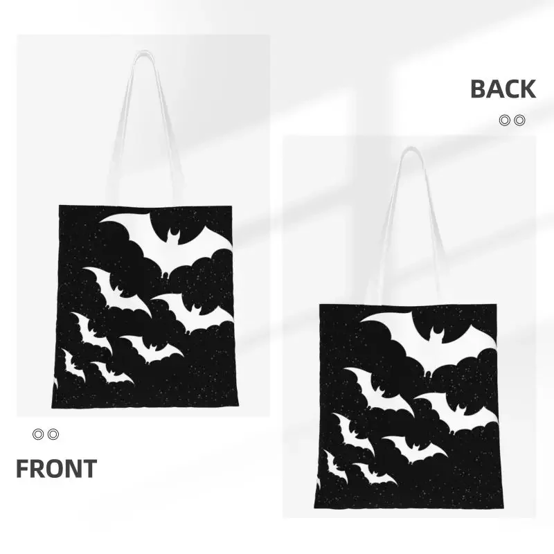 Cute Printed Bats In The Night Shopping Tote Bags Washable Canvas Shoulder Shopper Halloween Goth Occult Witch Handbag