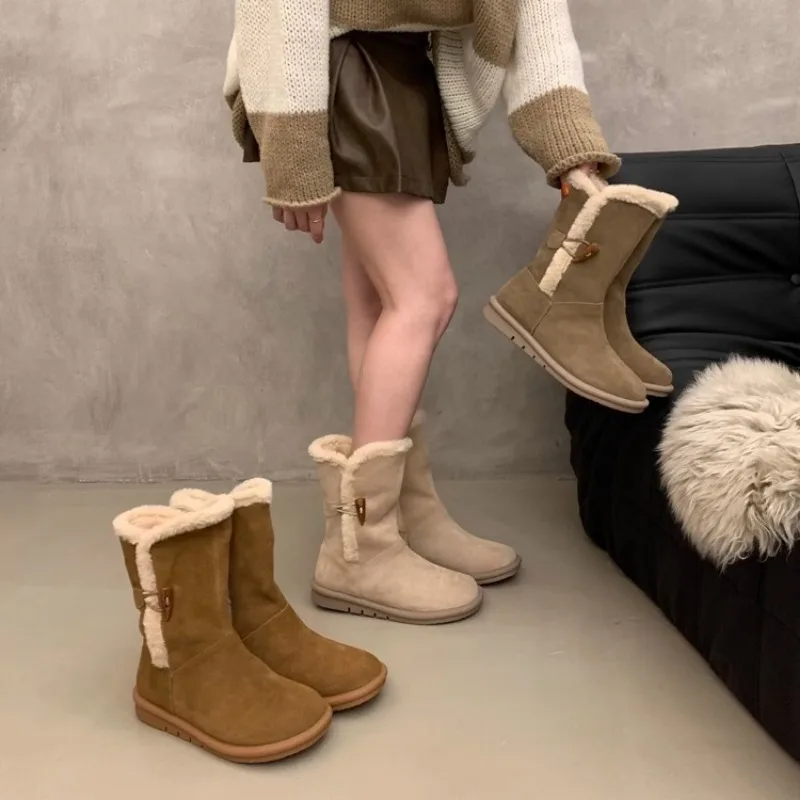 

Snow boots for women, winter new model 2025, women's thick flat bottom with plush and thick fur shoes