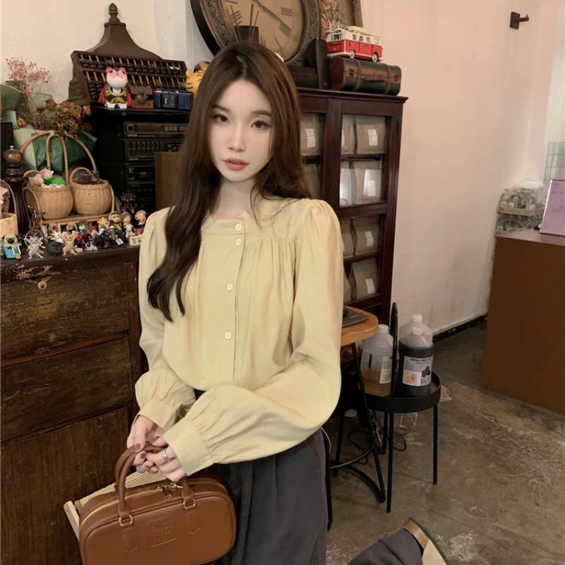 Women Blouse Spring and Autumn New Korean Solid Button Long Sleeve Tops Office Lady Loose Versatile Thin Shirt Female