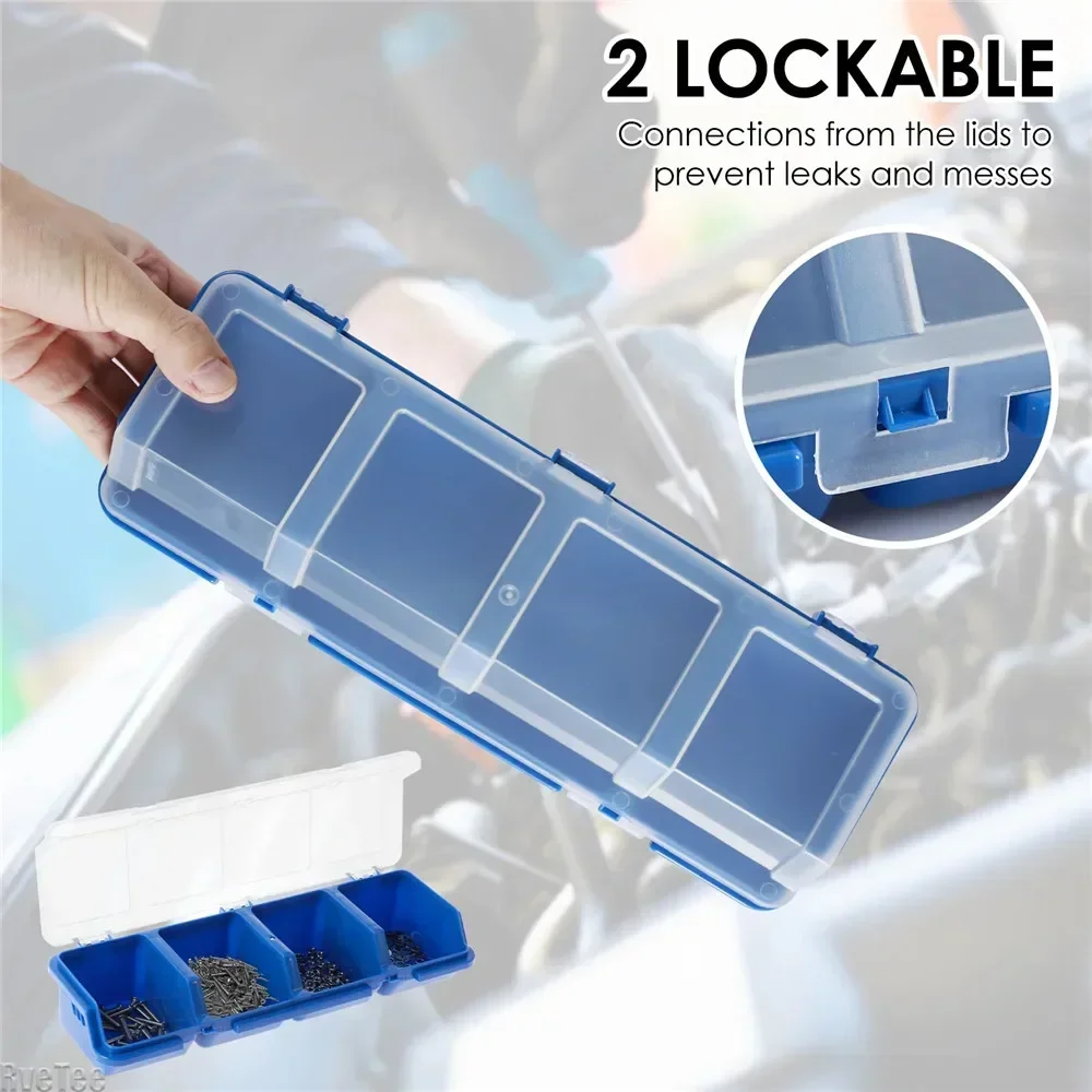 2Pcs Parts Plastic Storage Box Screw Organizer Box with 4 Compartment Tool Part Container Bin with Lid Display Storage Case