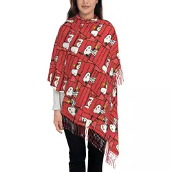 Custom Ladies Large Peanuts Snoopy Scarves Women Winter Thick Warm Tassel Shawl Wrap Cartoon Scarf