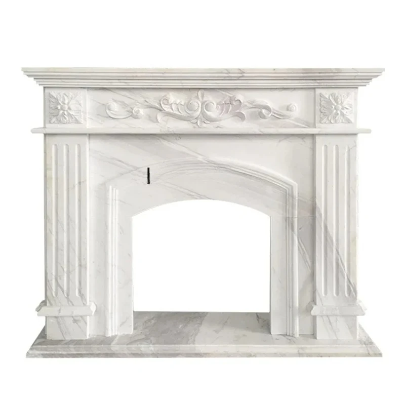 

C Marble Fireplace European-Style Carved Natural Stone Sculpture Fireplace Curio Cabinet