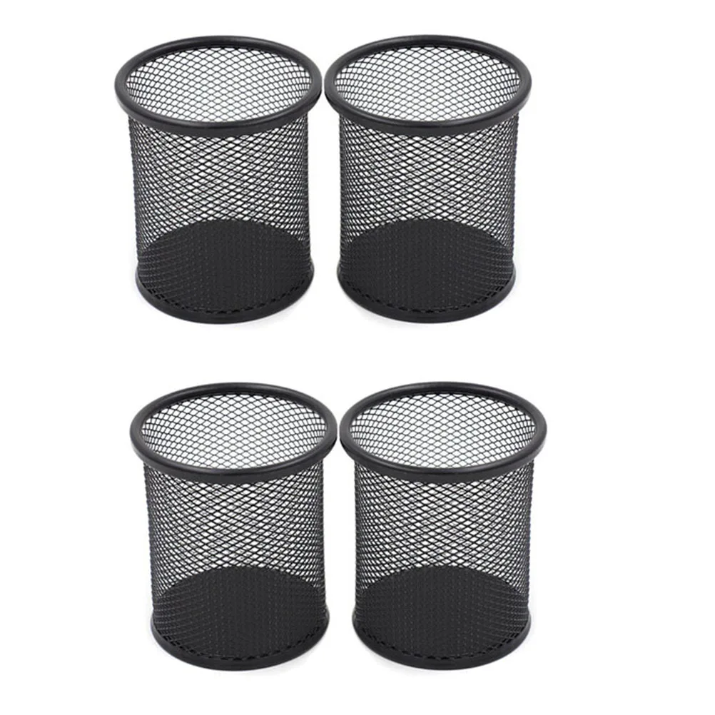 

4Pcs Round Pencil Holder Wire Mesh Metal Desktop Organizer Tall Design for Office School Supplies Black Pencil Holder