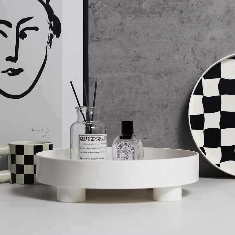 Nordic Round Grid Storage Tray, Fruit Plate Storage Tray, Cup And Perfume Jewelry Miscellaneous Items Desktop Decorative Tray
