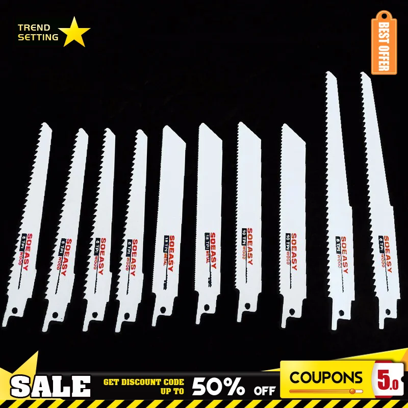 Realmote 10pcs Saw Blades Set Carbide Woodworking Wood Fibreboard Metal Cutting Reciprocating Power Tools Accessories