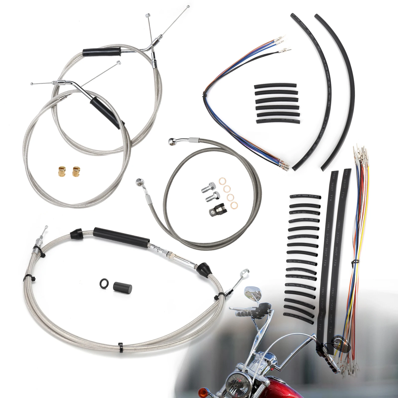 

12/14/16" Handlebar Extension Cable Kit for Harley 2007-2013 Sportster XL NO ABS,CAN-Bus/Brake Line/ Clutch Cable/Throttle Cable