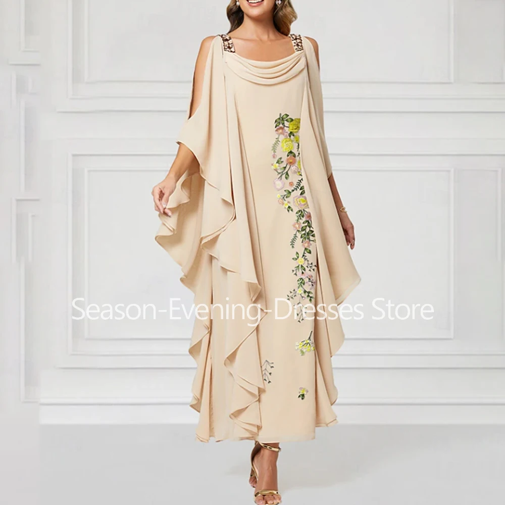 

Customized Elegant Long Mother of the Bride Dresses Scoop-Neck Ankle-Length with Ruffles Wedding Guest Party Groom Dress 2026