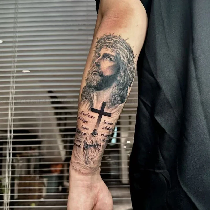 The Cross of Jesus Temporary Tattoos Biblical Text Tattoo Body Art Waterproof long-Lasting Fake Tattoo Sticker for Women Men view 2