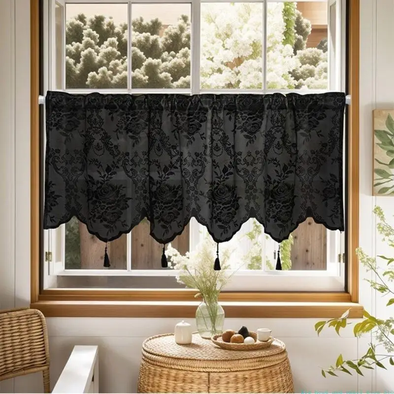 581C Beautiful Lace Curtain Elegant Thread Weaving Transparently for Kitchens Study Bedrooms and Commercial Decorations