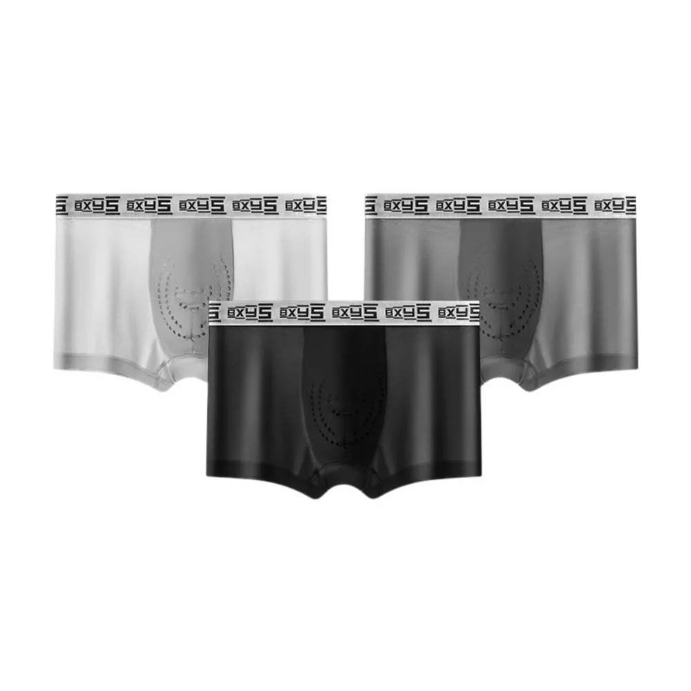 

3Pcs Lingerie Mesh Men's Flat Panties Traceless Ice Silk Seamless Briefs Mid Waist Underpants Underwear for Man Man